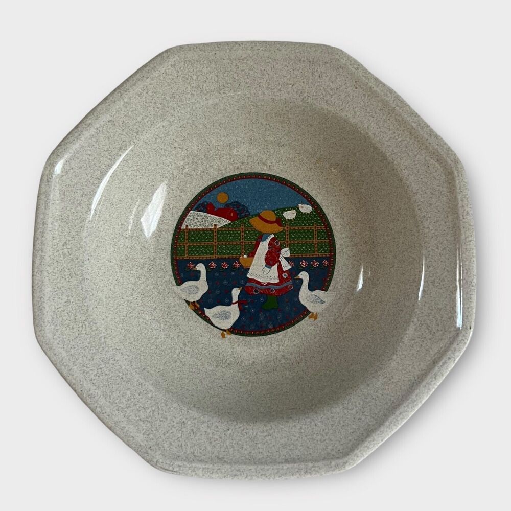 Vintage Market Plain & Fancy Stoneware Bowl Girl with Geese Made in Japan